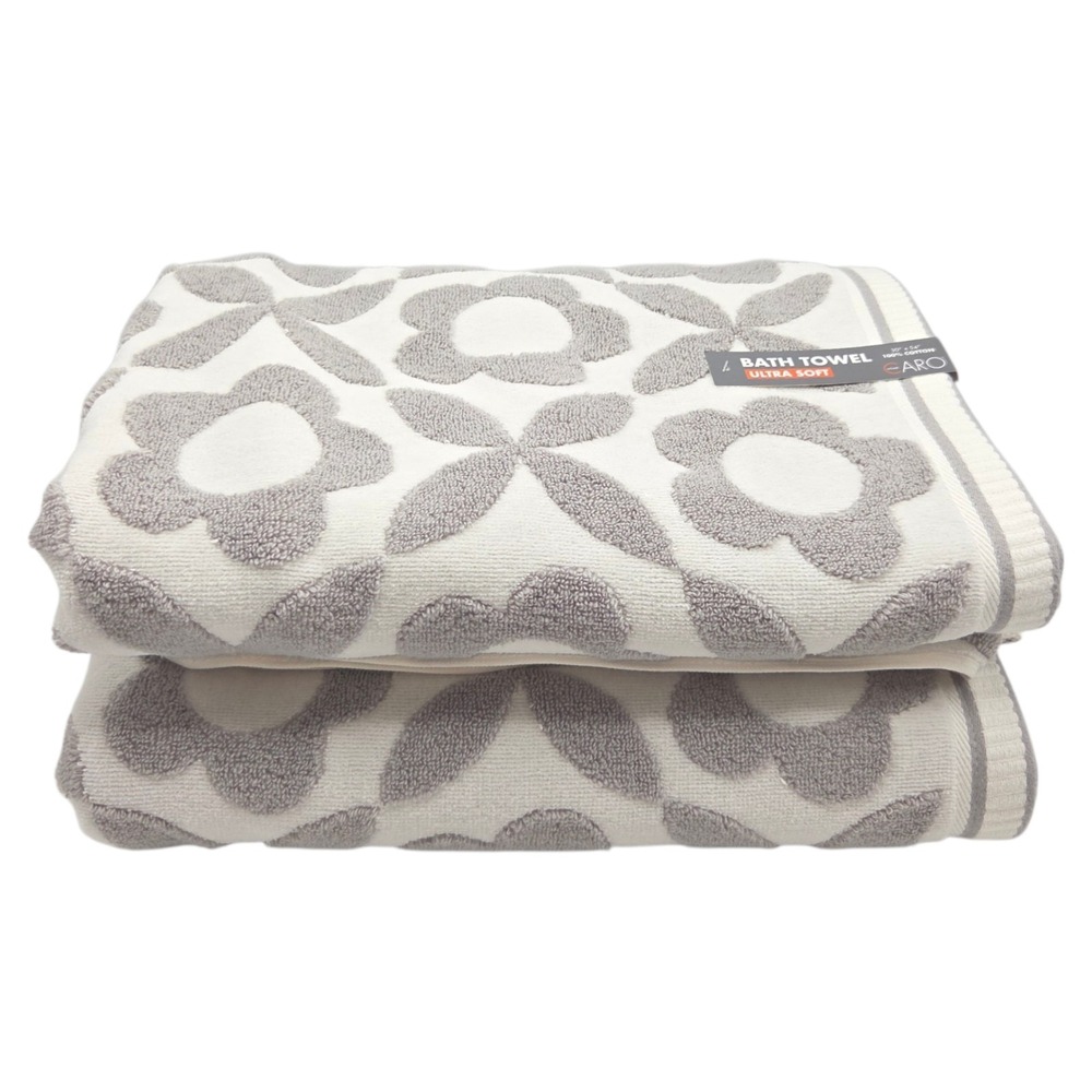 Caro Home 4pc Gray White Daisy Days Raised Floral Bath Towels 30x54 - Picture 8 of 8